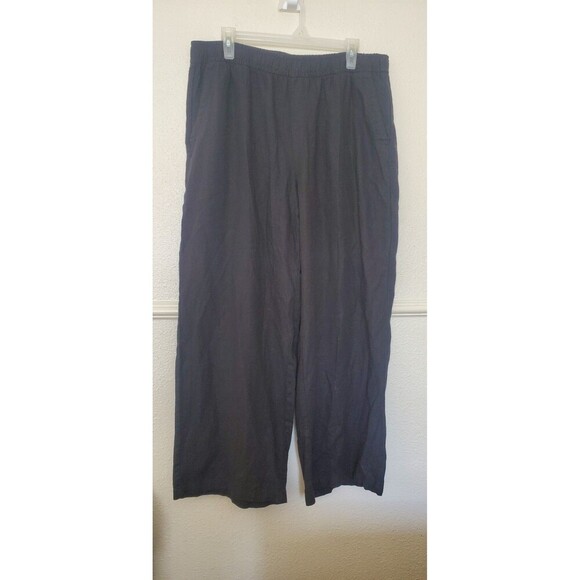 Old Navy Linen Pants High Rise Wide Leg Straight Comfort Waist Rayon Black Sz L - Picture 1 of 16